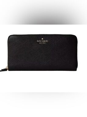 kate spade Black Saffiano Zip-Around Wallet with Gold Logo